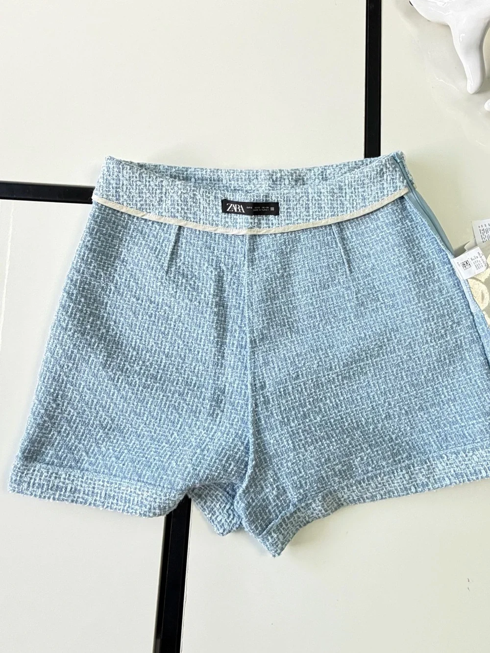 ZARA Light Blue Tweed Skort High-Waisted Mini Shorts Size S 🩵